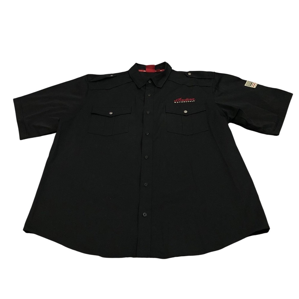 Indian Motorcycle Button Up Shirt Mens XL Black Embroidered Logo P666132